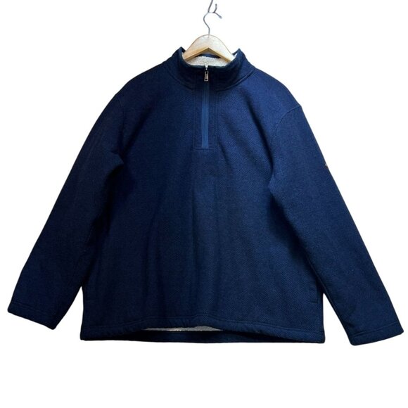 Orvis Mens Pullover Sweater Size XXL Navy Classic Sherpa Lined 1/4 Zip Cozy - Picture 1 of 11